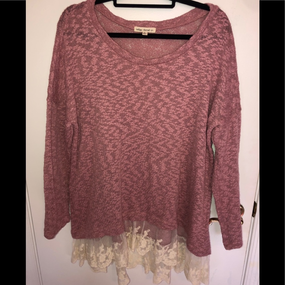 Tunic Sweater with Lace Bottom